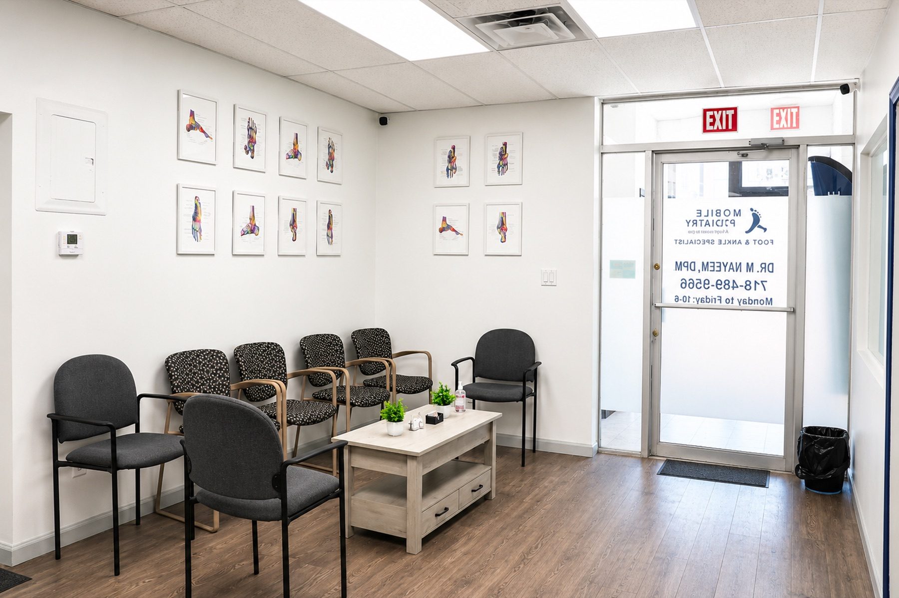 Bright waiting room at the Jamaica office