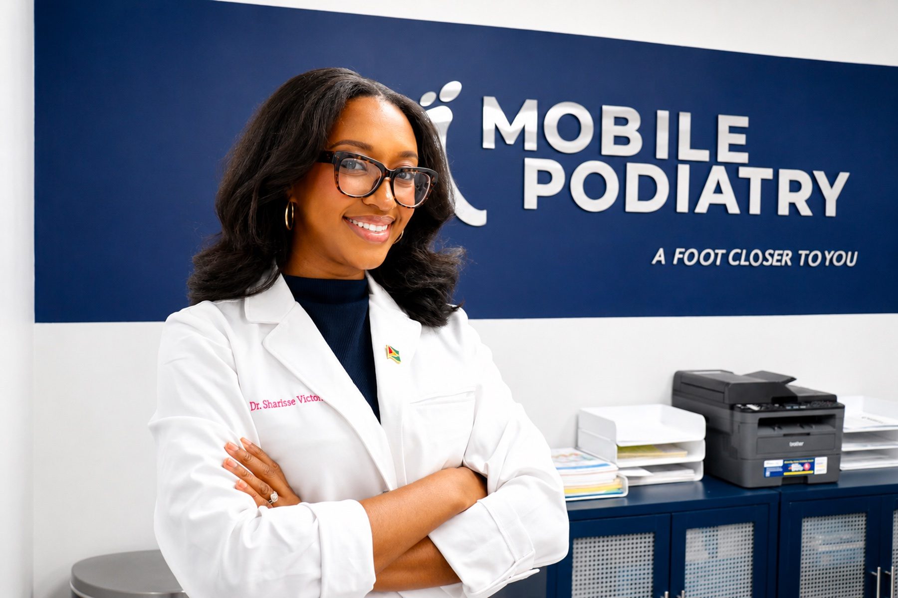 Dr. Sharisse Victor in the Mobile Podiatry Jamaica office